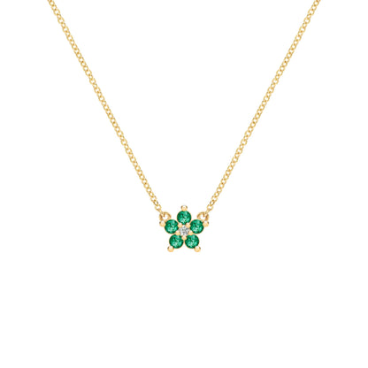 Greenwich Mini Flower Emerald & Diamond Necklace in 14k Gold (May)