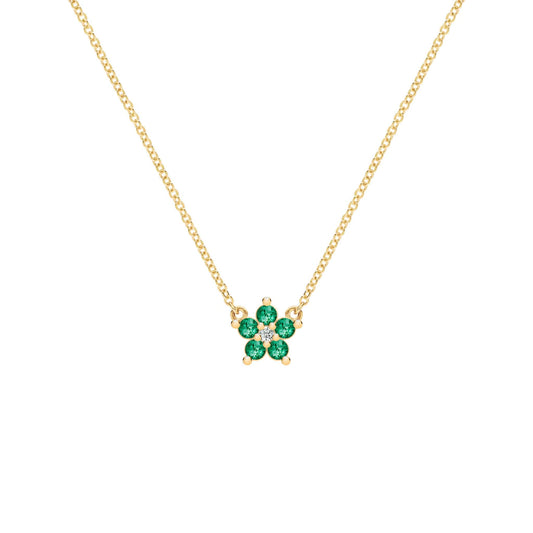 Greenwich Mini Flower Emerald & Diamond Necklace in 14k Gold (May)