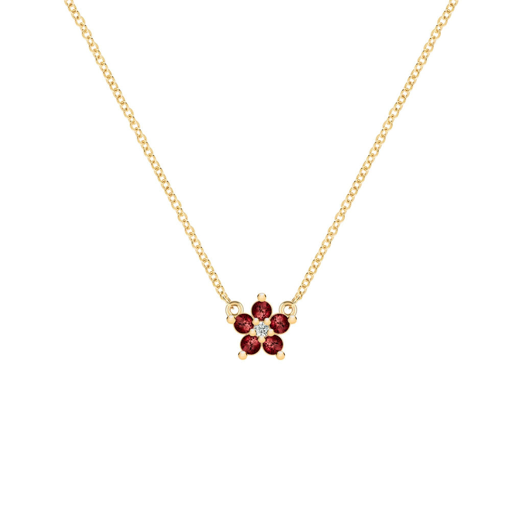 Greenwich Mini Flower Garnet & Diamond Necklace in 14k Gold (January)