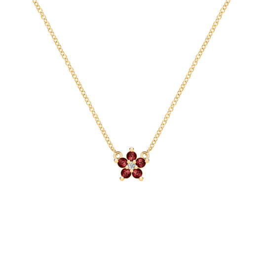 Greenwich Mini Flower Garnet & Diamond Necklace in 14k Gold (January)