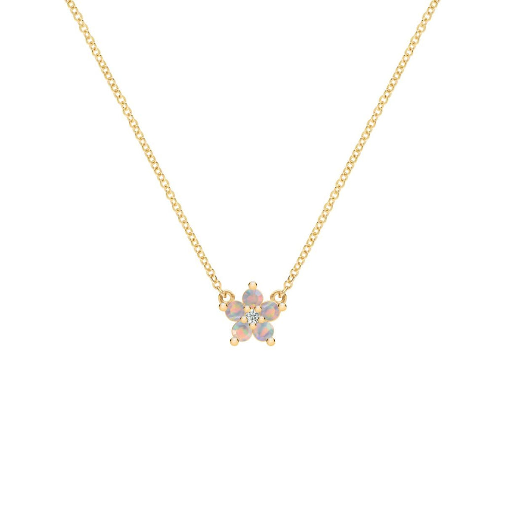 Greenwich Mini Flower Opal & Diamond Necklace in 14k Gold (October)