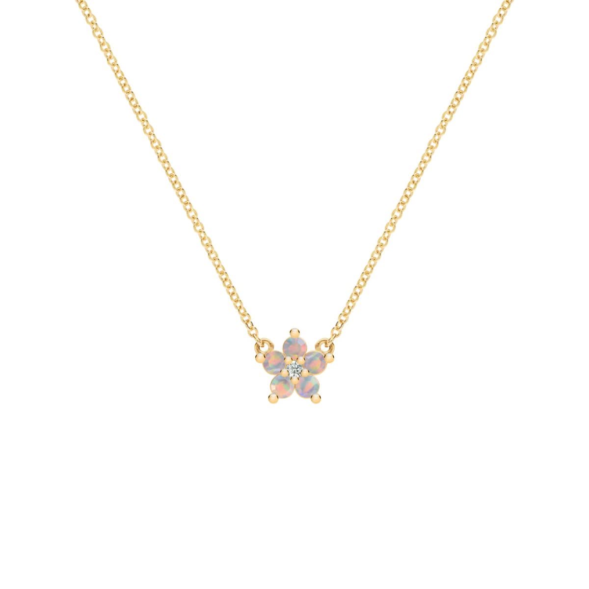 Greenwich Mini Flower Opal & Diamond Necklace in 14k Gold (October)