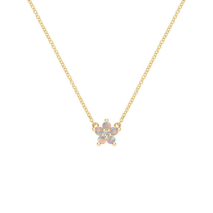Greenwich Mini Flower Opal & Diamond Necklace in 14k Gold (October)