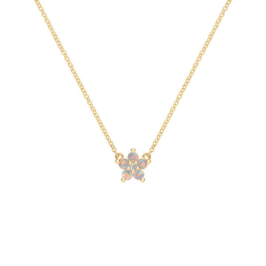 Greenwich Mini Flower Opal & Diamond Necklace in 14k Gold (October)