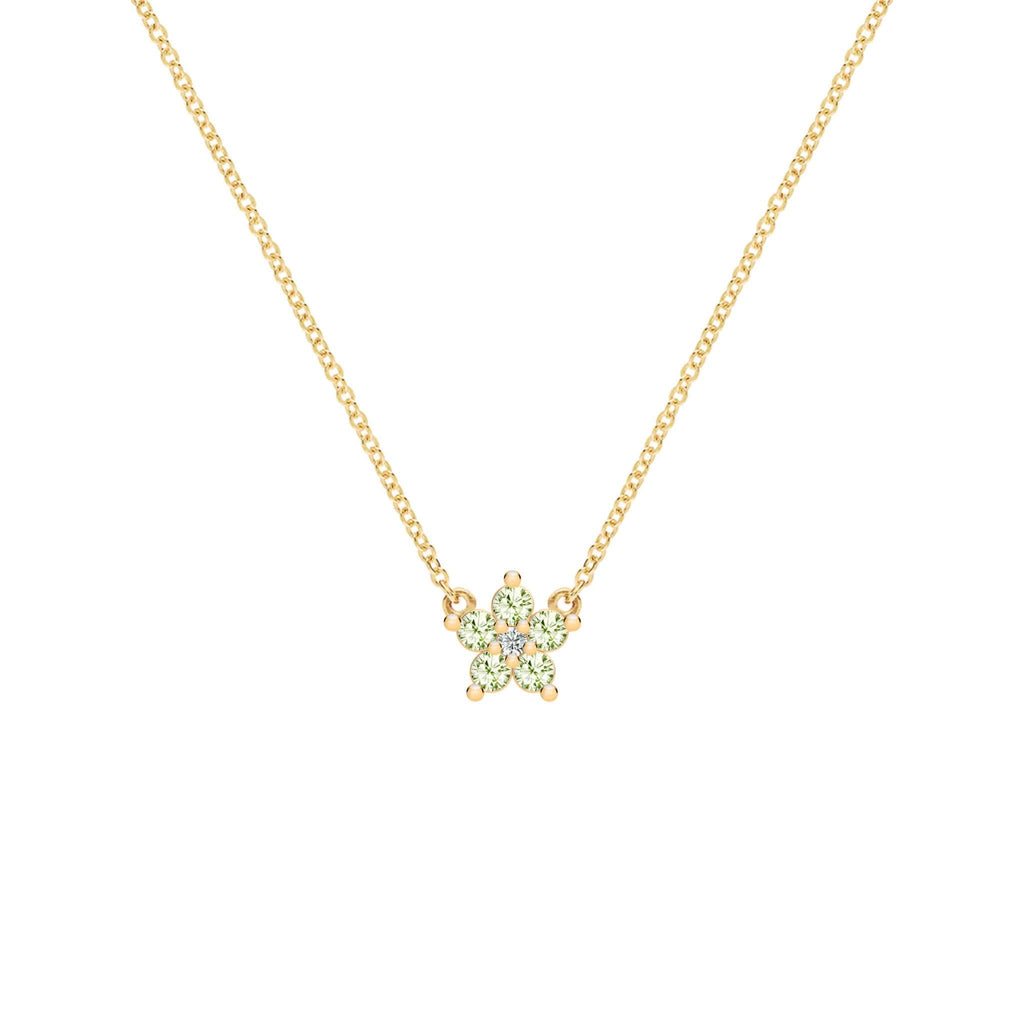 Greenwich Mini Flower Peridot & Diamond Necklace in 14k Gold (August)
