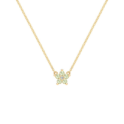 Greenwich Mini Flower Peridot & Diamond Necklace in 14k Gold (August)