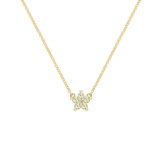 Greenwich Mini Flower Peridot & Diamond Necklace in 14k Gold (August)