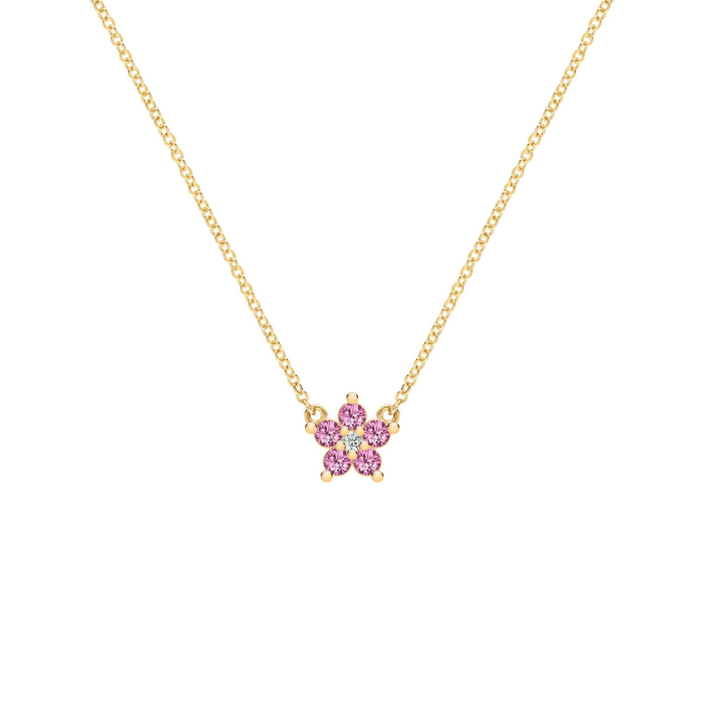 Greenwich Mini Flower Pink Sapphire & Diamond Necklace in 14k Gold (October)