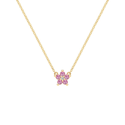 Greenwich Mini Flower Pink Sapphire & Diamond Necklace in 14k Gold (October)