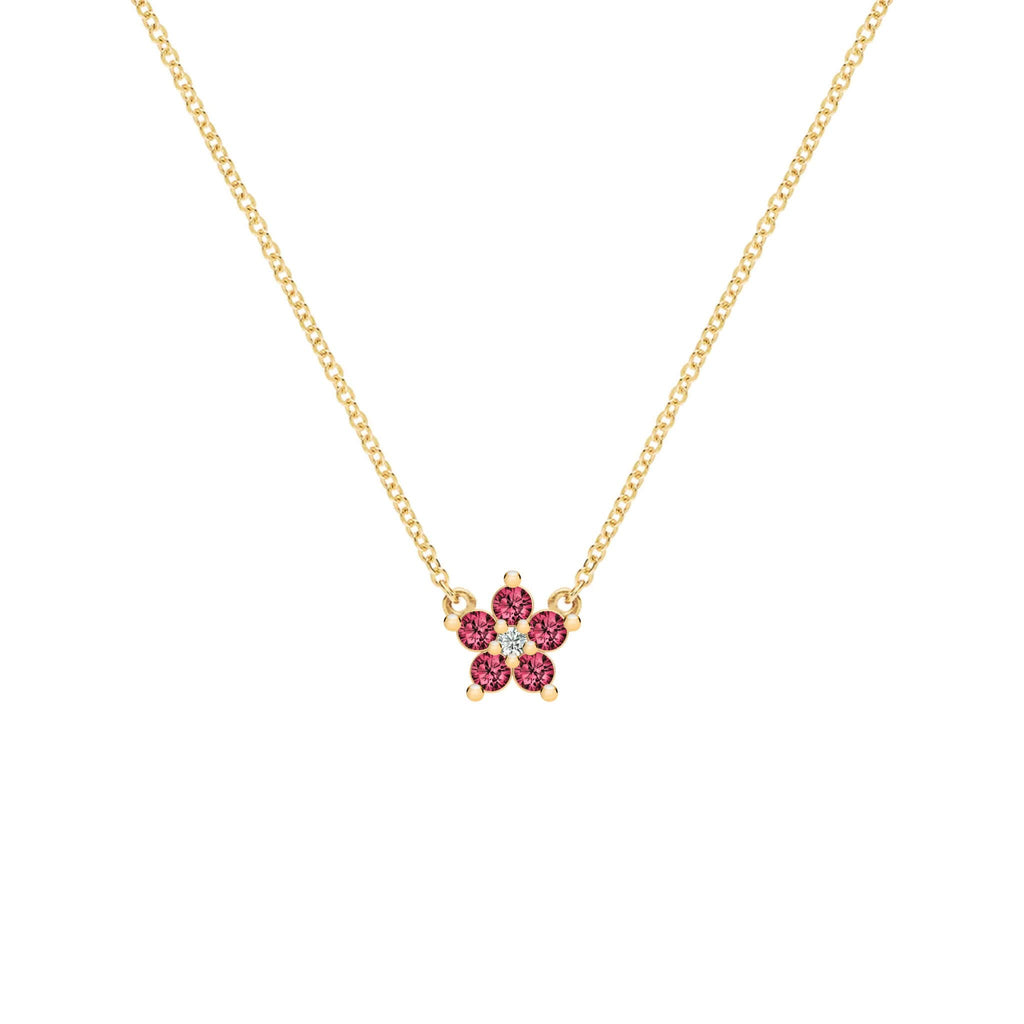 Greenwich Mini Flower Ruby & Diamond Necklace in 14k Gold (July)