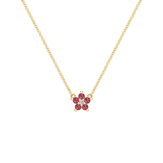Greenwich Mini Flower Ruby & Diamond Necklace in 14k Gold (July)