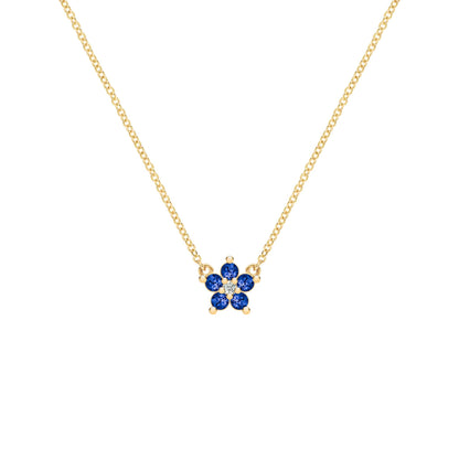 Greenwich Mini Flower Sapphire & Diamond Necklace in 14k Gold (September)
