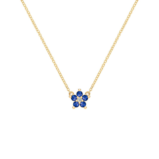 Greenwich Mini Flower Sapphire & Diamond Necklace in 14k Gold (September)