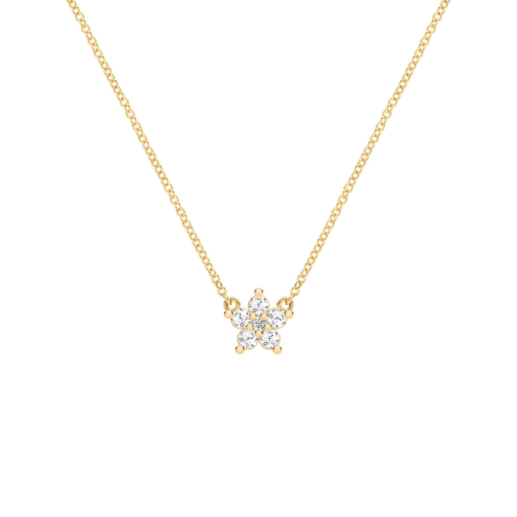 Greenwich Mini Flower White Topaz & Diamond Necklace in 14k Gold (April)