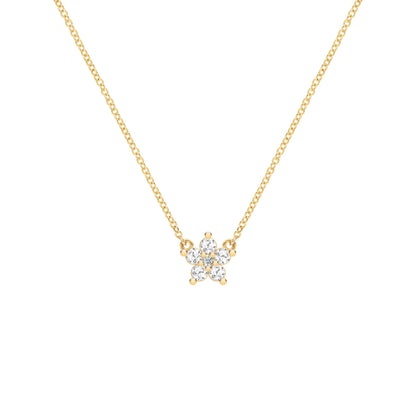 Greenwich Mini Flower White Topaz & Diamond Necklace in 14k Gold (April)