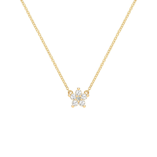 Greenwich Mini Flower White Topaz & Diamond Necklace in 14k Gold (April)