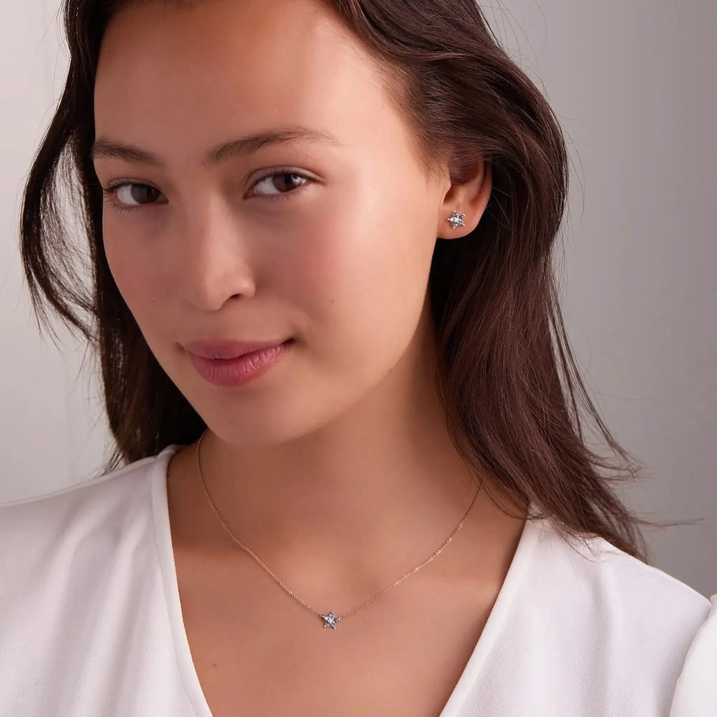 Greenwich Mini Flower Alexandrite & Diamond Earrings in 14k Gold (June)