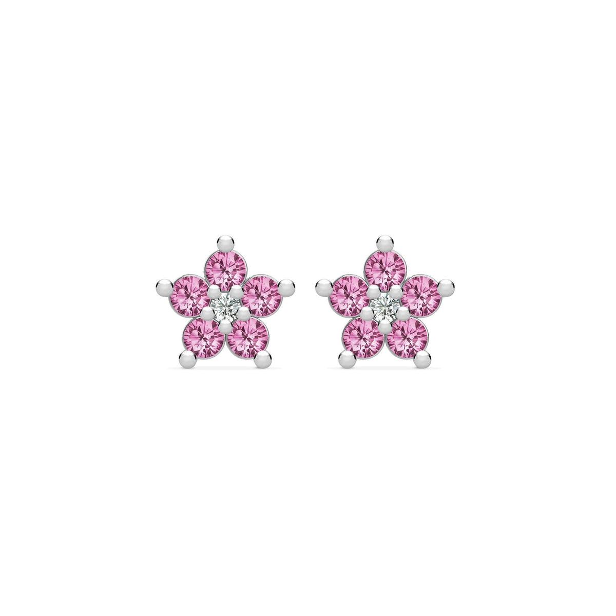 Greenwich Mini Flower Pink Sapphire & Diamond Earrings in 14k Gold (October)