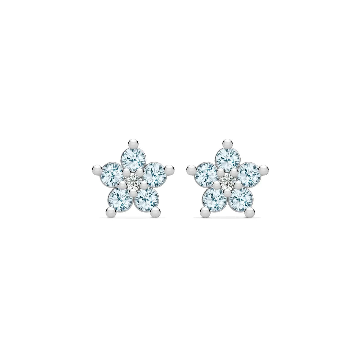 Greenwich Mini Flower Nantucket Blue Topaz & Diamond Earrings in 14k Gold (December)