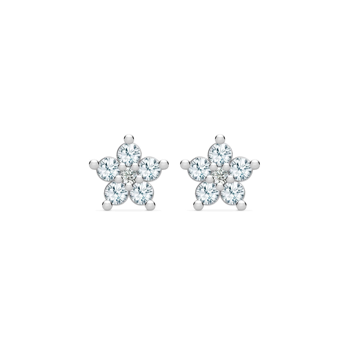 Greenwich Mini Flower Aquamarine & Diamond Earrings in 14k Gold (March)