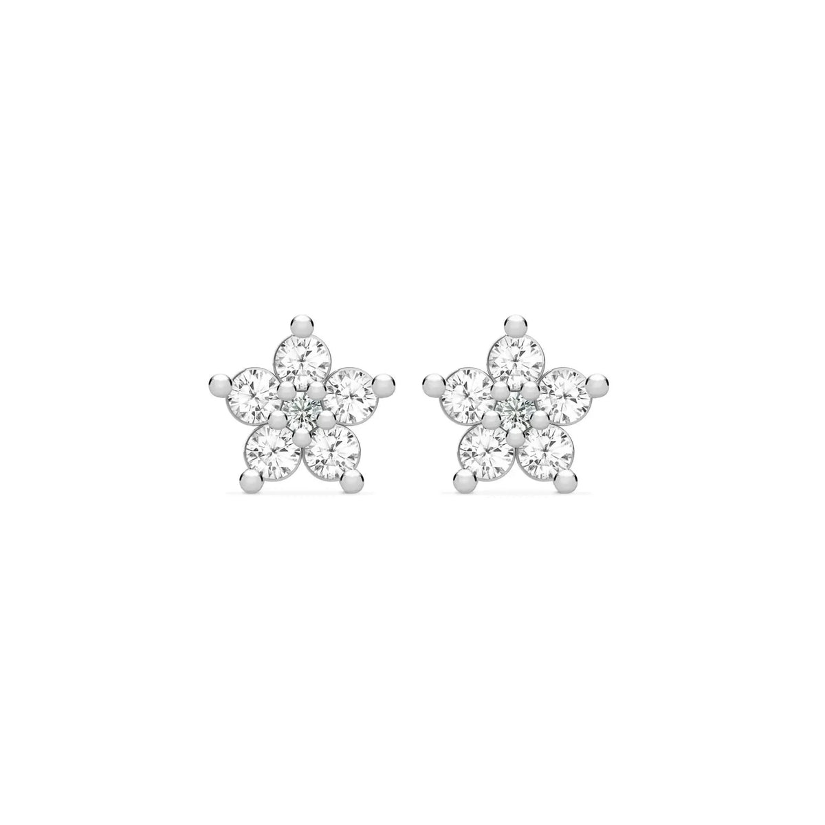 Greenwich Mini Flower White Topaz & Diamond Earrings in 14k Gold (April)