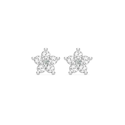 Greenwich Mini Flower White Topaz & Diamond Earrings in 14k Gold (April)