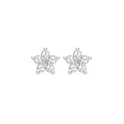 Greenwich Mini Flower Birthstone & Diamond Earrings in 14k Gold