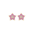 Greenwich Mini Flower Pink Sapphire & Diamond Earrings in 14k Gold (October)