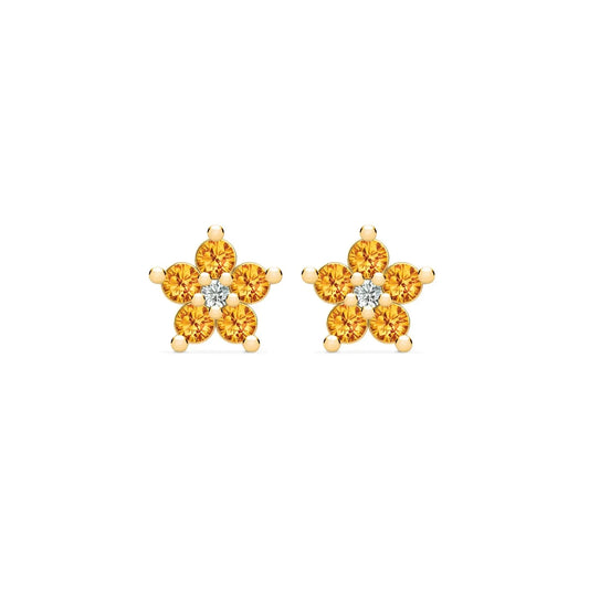 Greenwich Mini Flower Citrine & Diamond Earrings in 14k Gold (November)