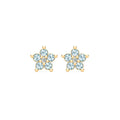 Greenwich Mini Flower Nantucket Blue Topaz & Diamond Earrings in 14k Gold (December)