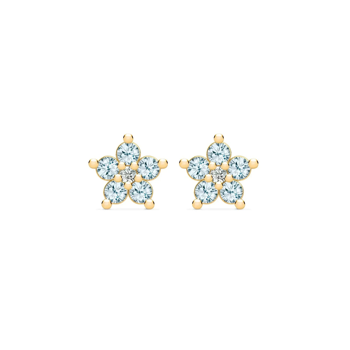 Greenwich Mini Flower Nantucket Blue Topaz & Diamond Earrings in 14k Gold (December)