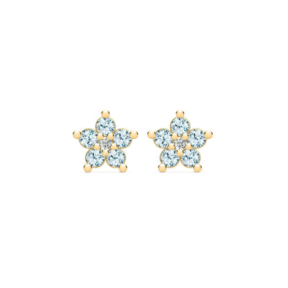 Greenwich Mini Flower Nantucket Blue Topaz & Diamond Earrings in 14k Gold (December)
