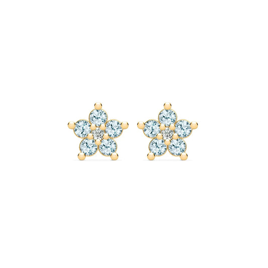 Greenwich Mini Flower Nantucket Blue Topaz & Diamond Earrings in 14k Gold (December)