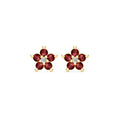 Greenwich Mini Flower Garnet & Diamond Earrings in 14k Gold (January)