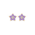 Greenwich Mini Flower Amethyst & Diamond Earrings in 14k Gold (February)