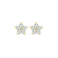 Greenwich Mini Flower Aquamarine & Diamond Earrings in 14k Gold (March)