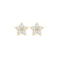 Greenwich Mini Flower White Topaz & Diamond Earrings in 14k Gold (April)