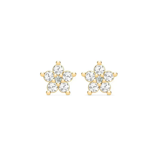 Greenwich Mini Flower Birthstone & Diamond Earrings in 14k Gold