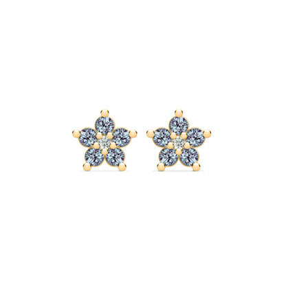 Greenwich Mini Flower Alexandrite & Diamond Earrings in 14k Gold (June)