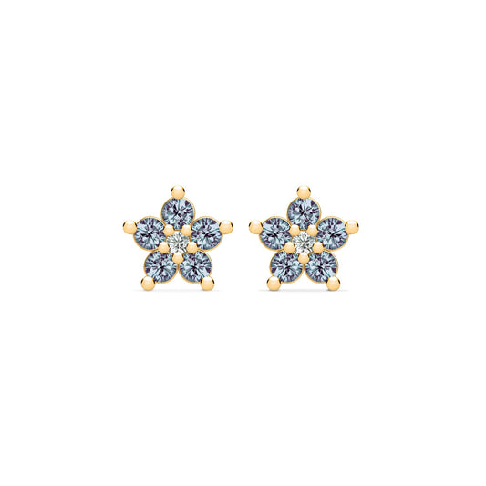 Greenwich Mini Flower Alexandrite & Diamond Earrings in 14k Gold (June)