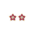 Greenwich Mini Flower Ruby & Diamond Earrings in 14k Gold (July)