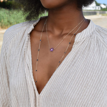 Greenwich Flower Amethyst & Diamond Necklace in 14k Gold (February)