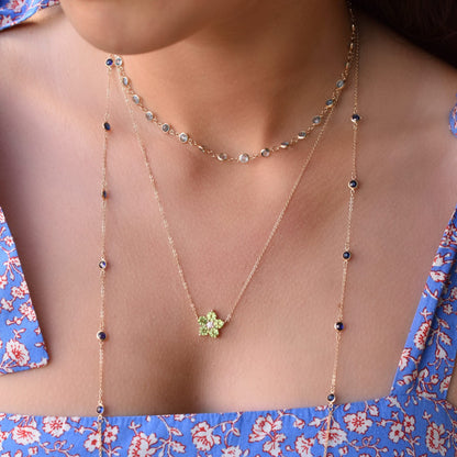 Greenwich Flower Peridot & Diamond Necklace and Earrings Set in 14k Gold (August)