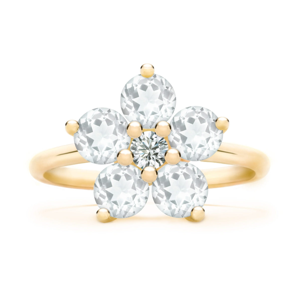 Greenwich Flower Birthstone & Diamond Ring in 14k Gold
