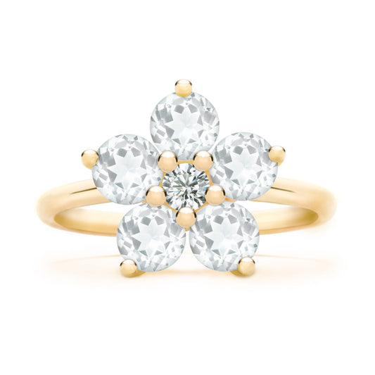 Greenwich Flower Birthstone & Diamond Ring in 14k Gold