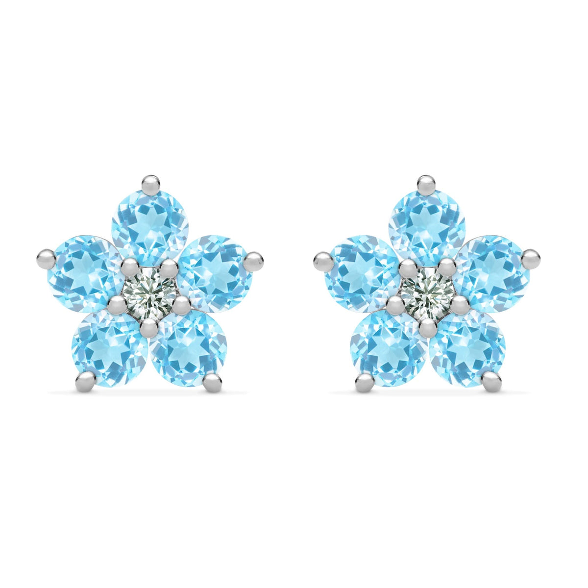 Greenwich Flower Nantucket Blue Topaz & Diamond Earrings in 14k Gold (December)