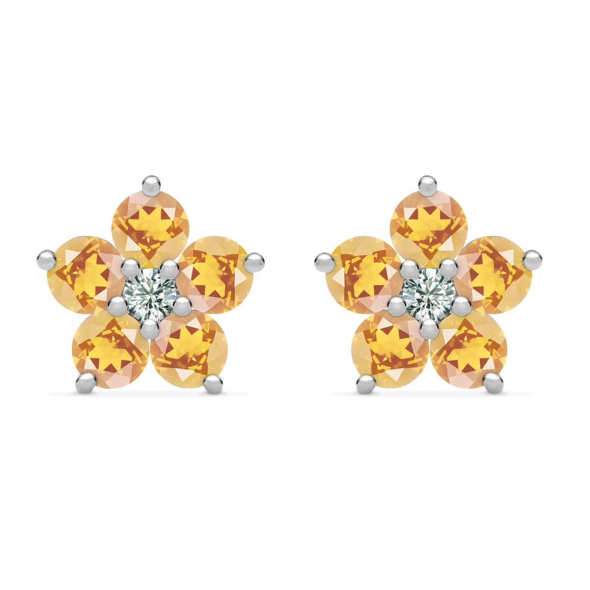 Greenwich Flower Citrine & Diamond Earrings in 14k Gold (November)