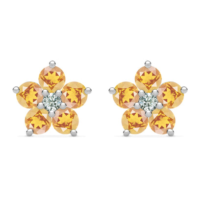 Greenwich Flower Citrine & Diamond Earrings in 14k Gold (November)