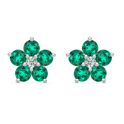 Greenwich Flower Emerald & Diamond Earrings in 14k Gold (May)