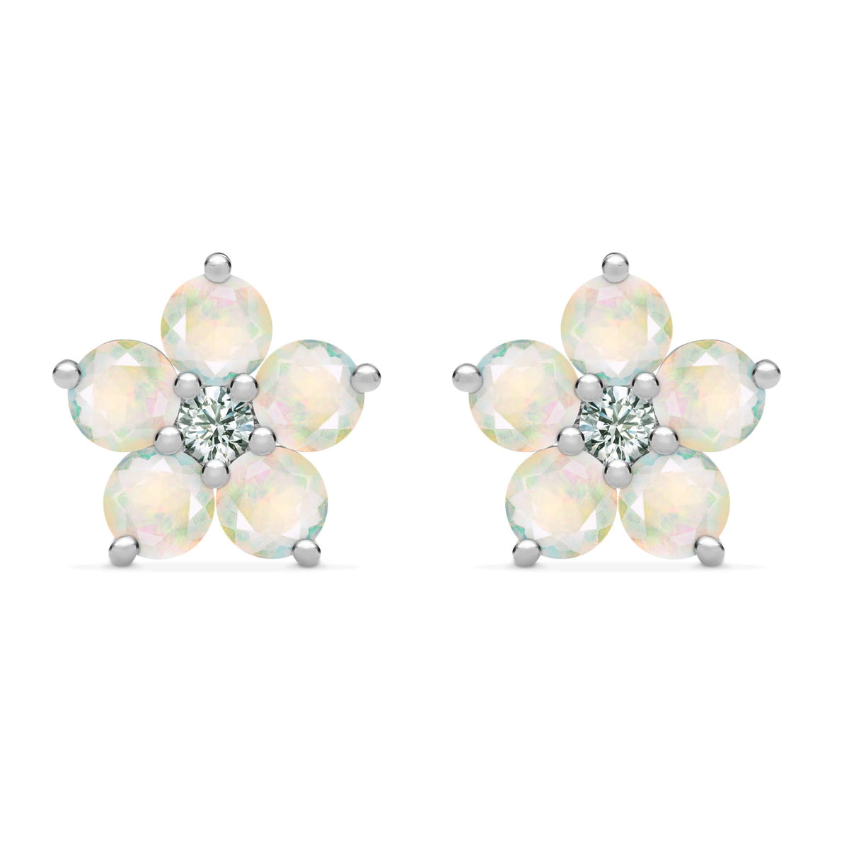 Greenwich Flower Opal & Diamond Earrings in 14k Gold (October)